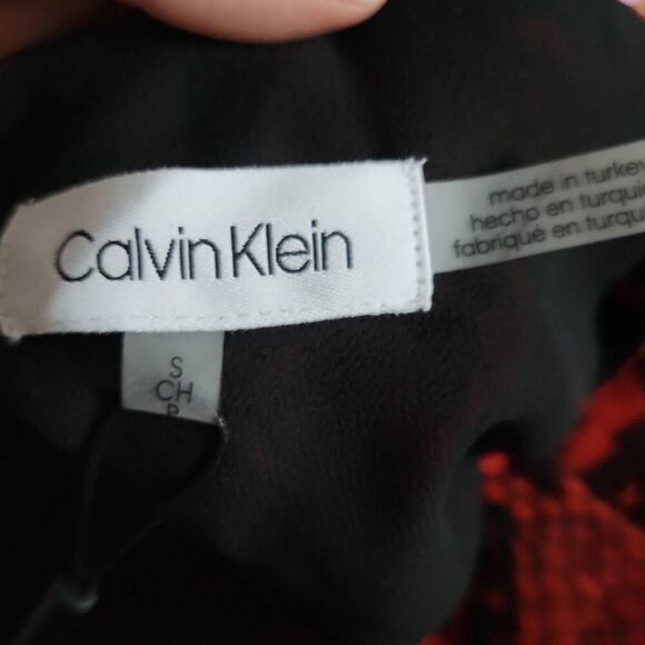 Calvin Klein Ladies Size Small Red Black V-Neck Python Print Long Sleeve Blouse - Picture 5 of 6